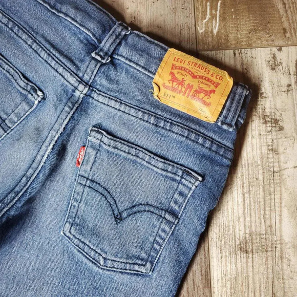 Levi's 511 Slim Boys Size 7X Distressed Blue Jeans Medium Wash EUC - Picture 10 of 15